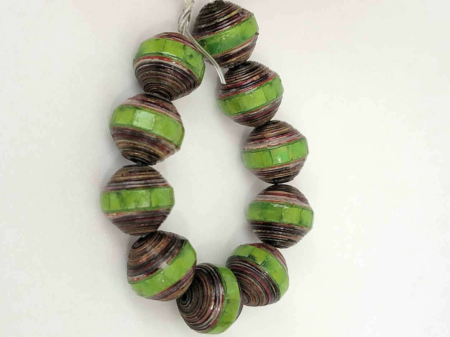 Paper Beads Handcrafted Uniquely Made, Multi-Colored Beads 10 Pieces PBSD-012