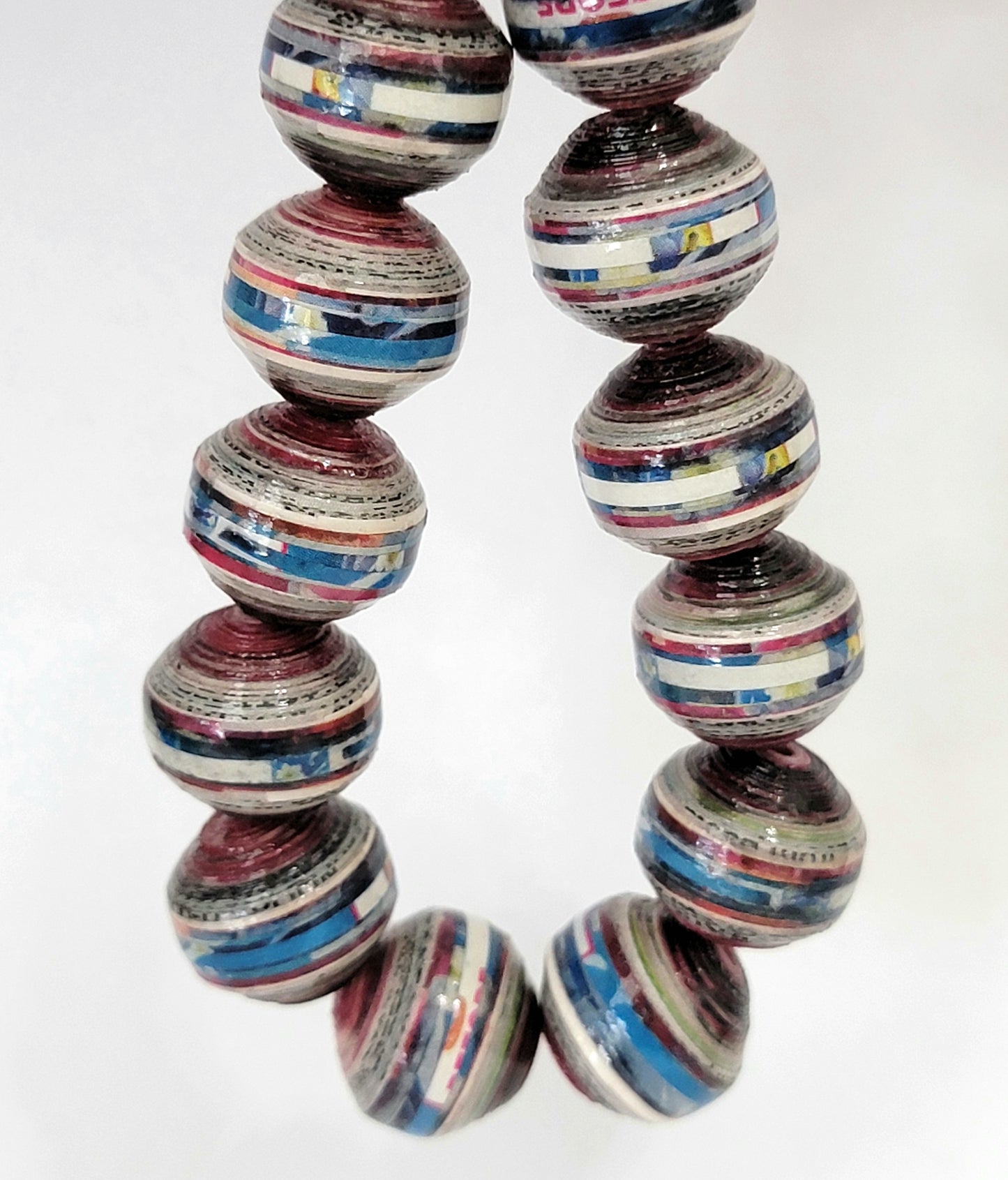 Paper Beads Handcrafted Uniquely Made, Multi-Colored Beads 12 Pieces PBS-011