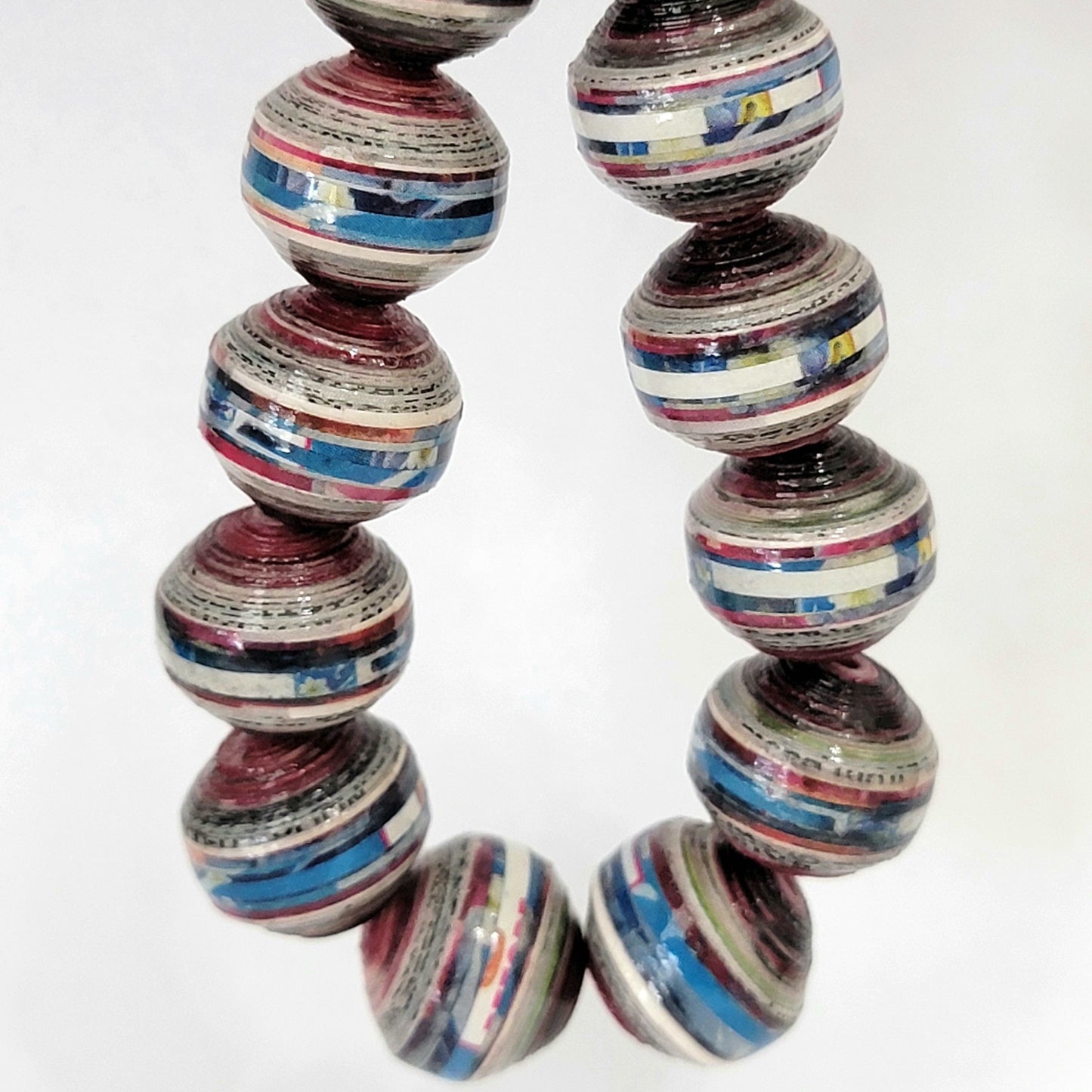 Paper Beads Handcrafted Uniquely Made, Multi-Colored Beads 12 Pieces PBS-011