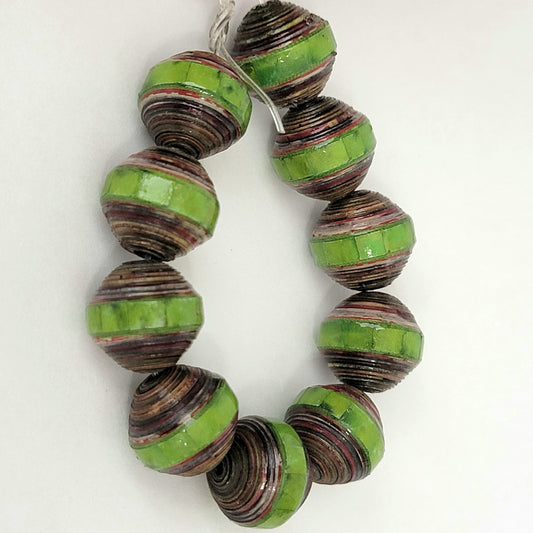 Paper Beads Handcrafted Uniquely Made, Multi-Colored Beads 10 Pieces PBSD-012
