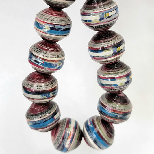 Paper Beads Handcrafted Uniquely Made, Multi-Colored Beads 12 Pieces PBS-011