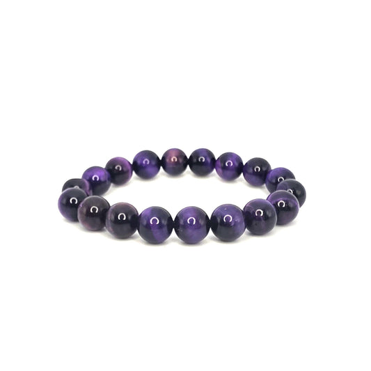 10mm Purple ( Dyed) Tiger Eye Stretch Bracelet - Handcrafted Jewelry