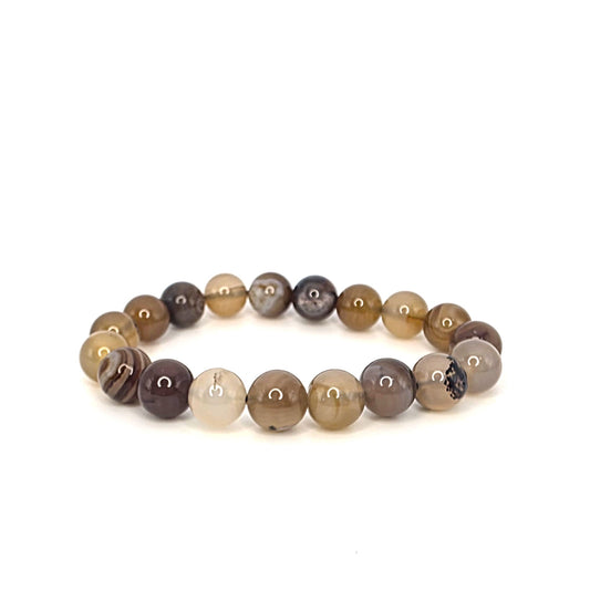 10mm Brown Stripe Agate Stretch Bracelet - Handcrafted Jewelry