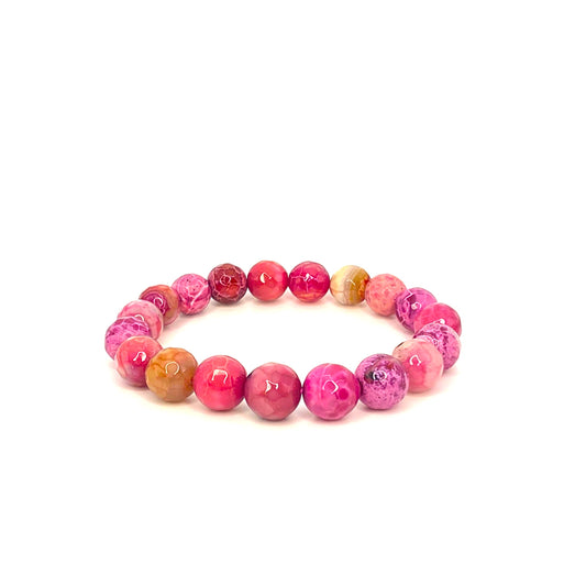 10mm Dragon Vein Agate Pink/Fuchsia Stretch Bracelet-Handcrafted Jewelry