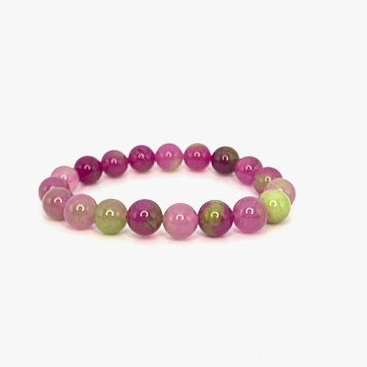 10mm Watermelon Jade, Quartzite Stretch Bracelet - Handcrafted Jewelry