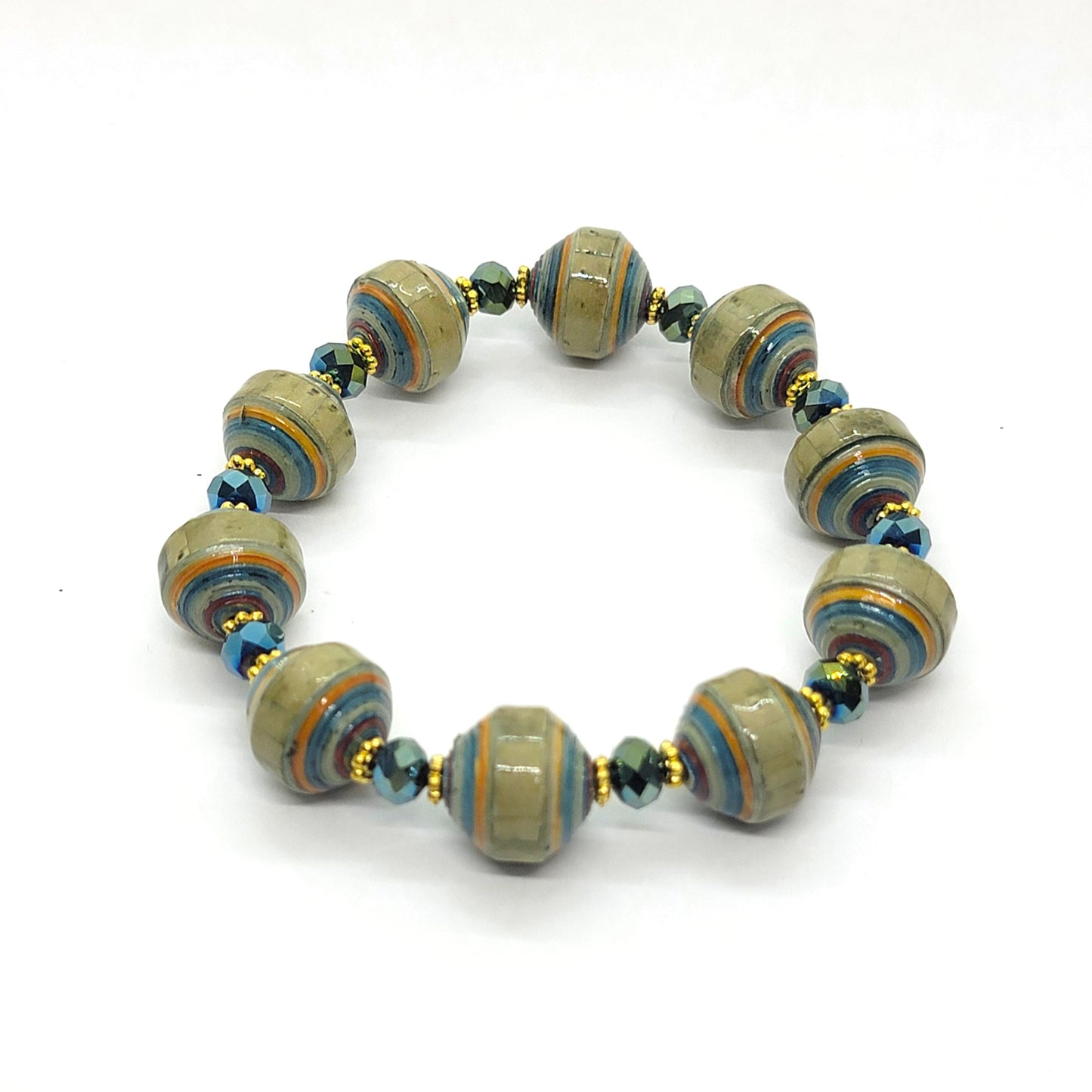 Paper Bead Stretch Bracelet - Handcrafted Jewelry